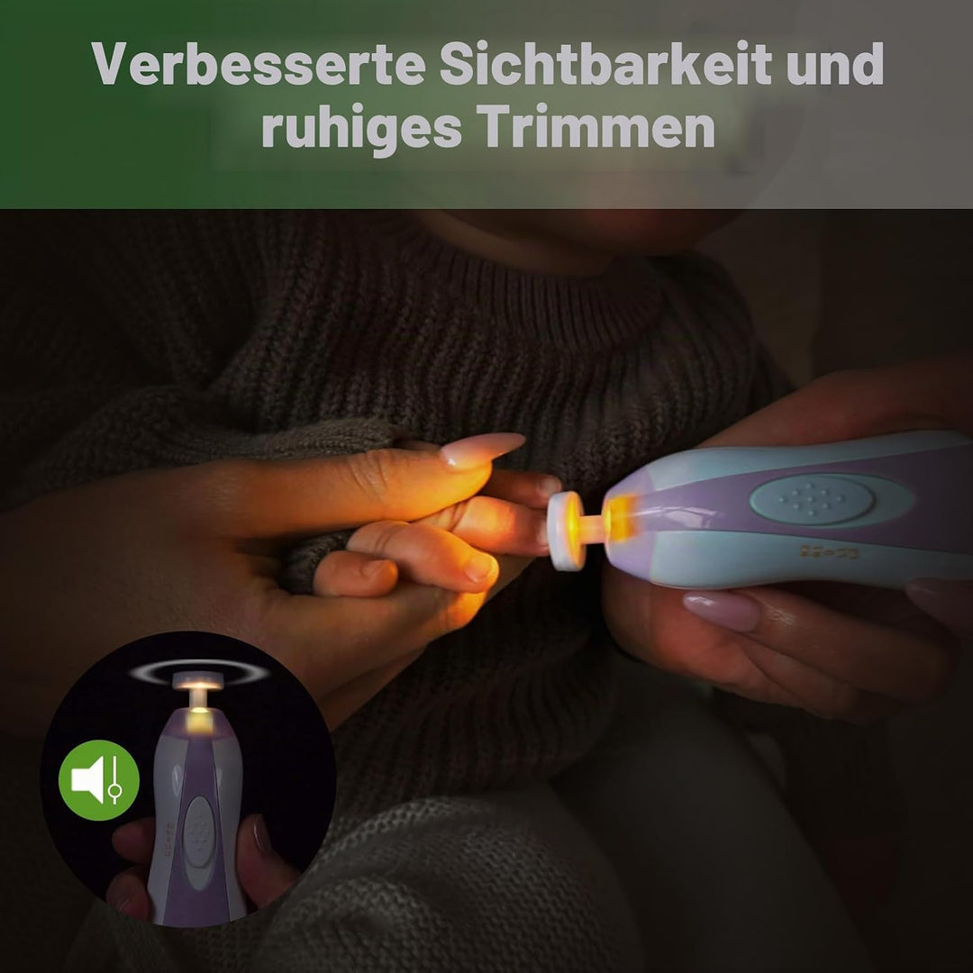 haakaa Baby Nagelschneider Elektrisch Baby Nagelfeile Kit mit LED-Licht, Baby Nagelknipser für Neuge