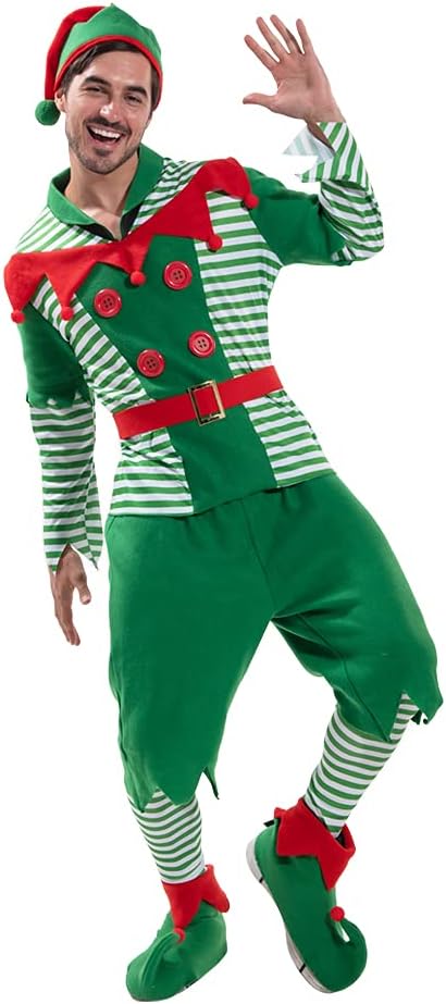 EraSpooky Elfenkostüm für Herren Weihnachten Weihnachtsmann Helfer Kostüm Outfits Rot und Grün, L