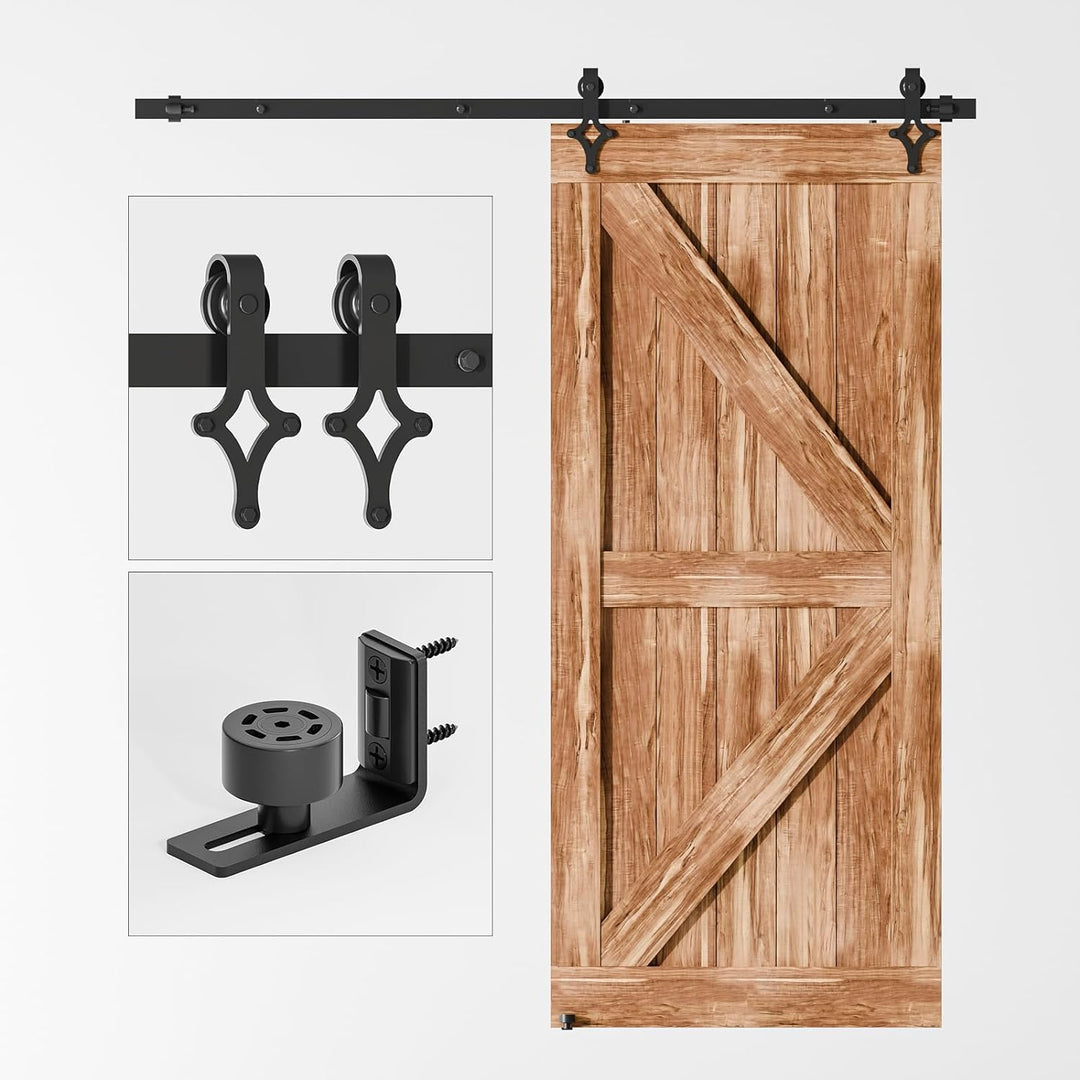 Wolfbird Hardware Kit Scheunentür 200cm-6.6ft Schiebetürsystem Schienen Kit, mit verstellbaren Boden