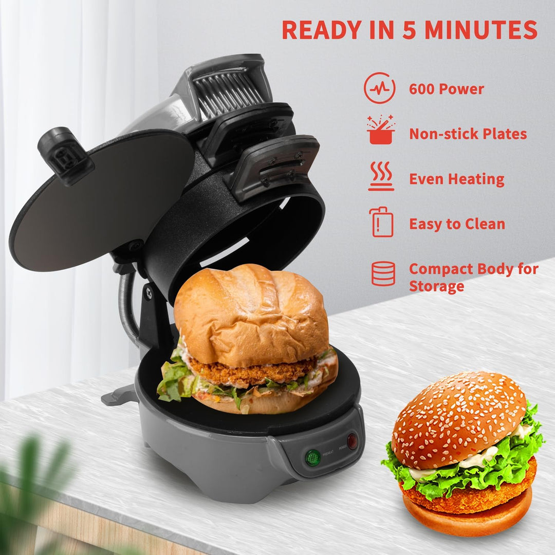 HENYEER Sandwich Toaster Burger Maker, mit Eierringe und Zeitschaltuhr, Effiziente Antihaft Heizplat