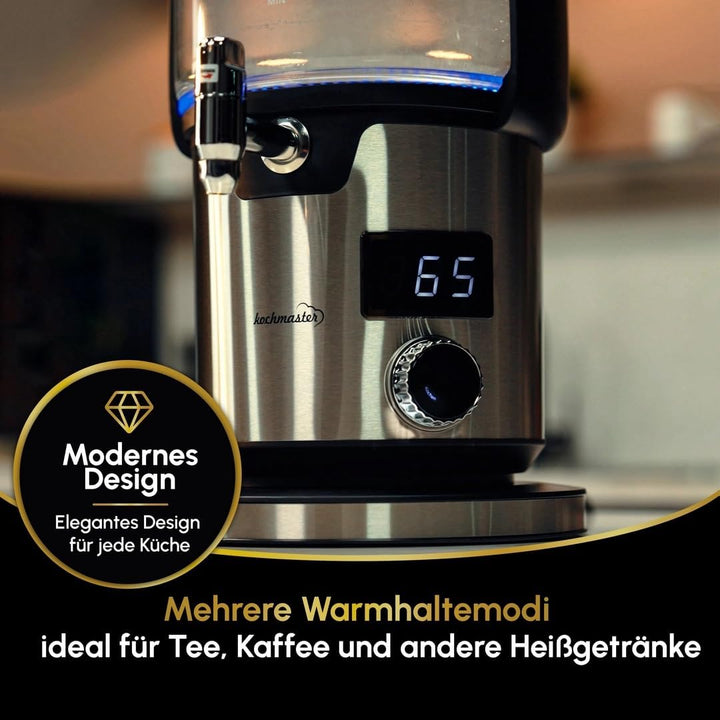 Aura Glas Samowar, 4,5L + 1,1L, 2000W, mit Temperaturregelung & Touch Display, Elektrischer Teekoche