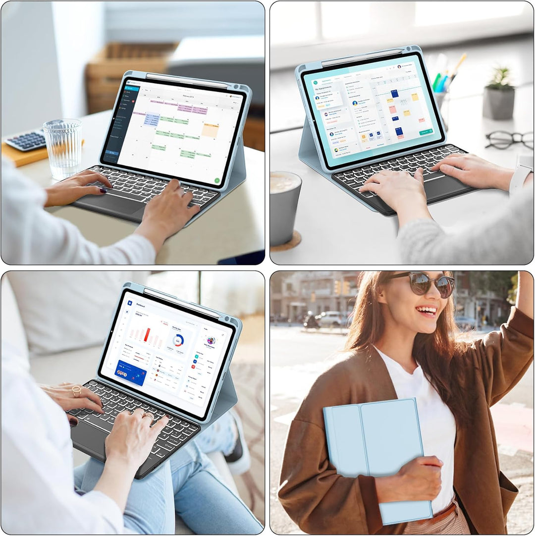 Tastatur für iPad Air 11” M4 2026/M3 2025/M2 2024 con Touchpad, Schutzhülle mit Stifthalter, Hülle B