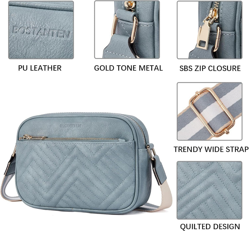 BOSTANTEN Damen Handy Umhängetasche, Crossbody Bag mit verstellbarem Breiter Gurt, PU Leder Gesteppt