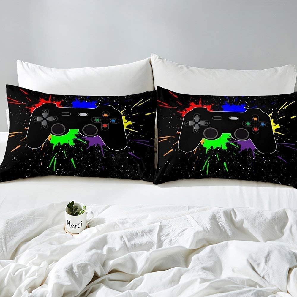 Jungen Bettwäsche Gaming, für Kinder Teens Videospiele Spieler Schlafzimmer Dekor,Bunter Tie Dye Dru
