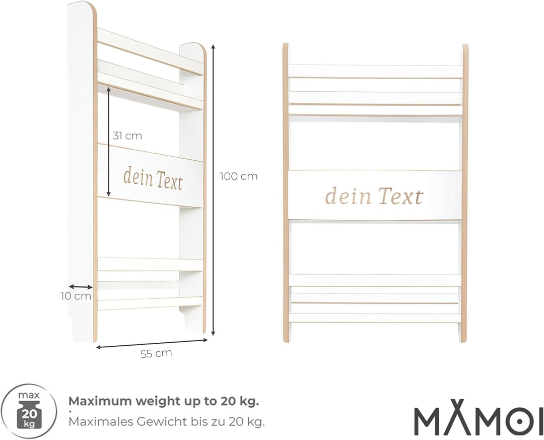 MAMOI® Kinderregal Personalisiert, Bücherregal für Kinderzimmer, Wandregal für Kinder, Bücherbank au