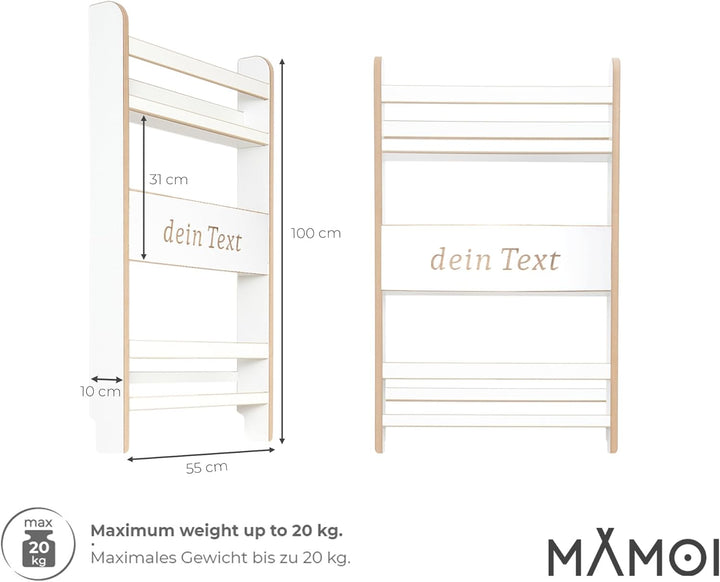 MAMOI® Kinderregal Personalisiert, Bücherregal für Kinderzimmer, Wandregal für Kinder, Bücherbank au