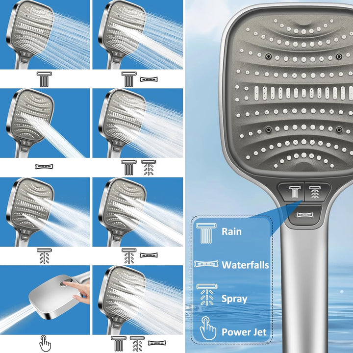 Duschkopf Gross Hochdruck – XXL Regenduschkopf mit 8 Strahlarten, Wassersparende Handbrause für Luxu