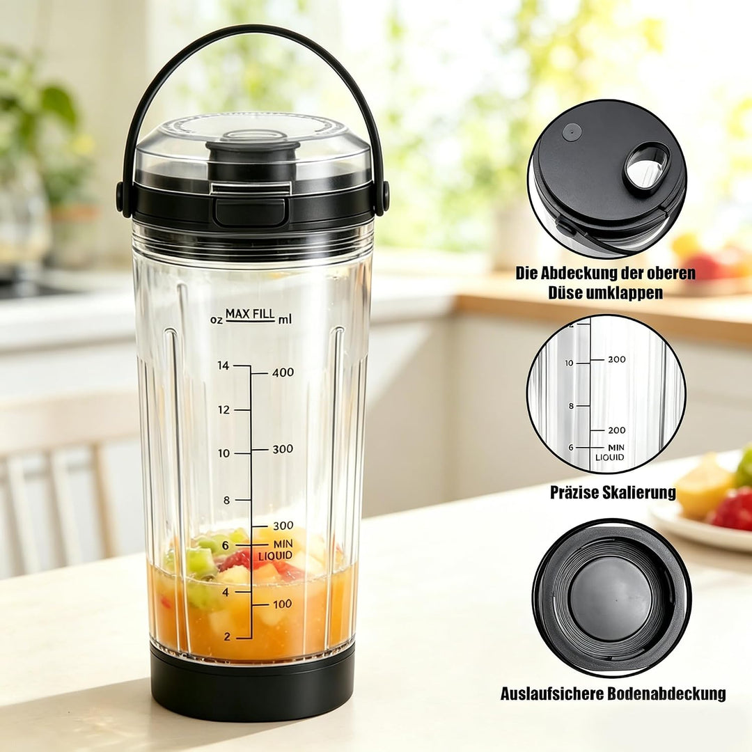 530ml Ersatzbecher kompatibel mit Ninja Mixer Tragbarer Mixer, Mixgefäss mit auslaufsicherem Deckel