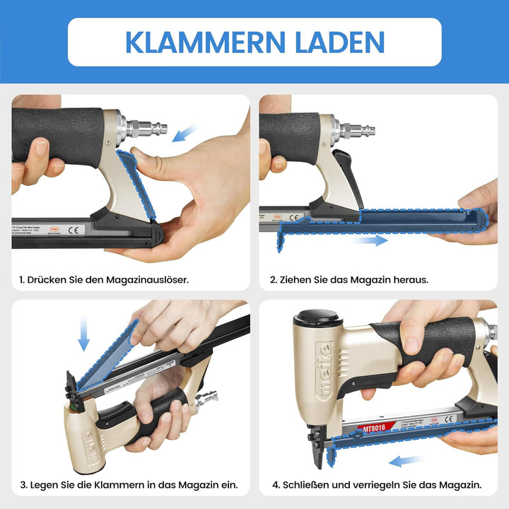 meite MT8016 Pneumatic Upholstery Stapler 21 Gauge 1/2" Crown 1/4" to 5/8" Length Industrial Fine Wi