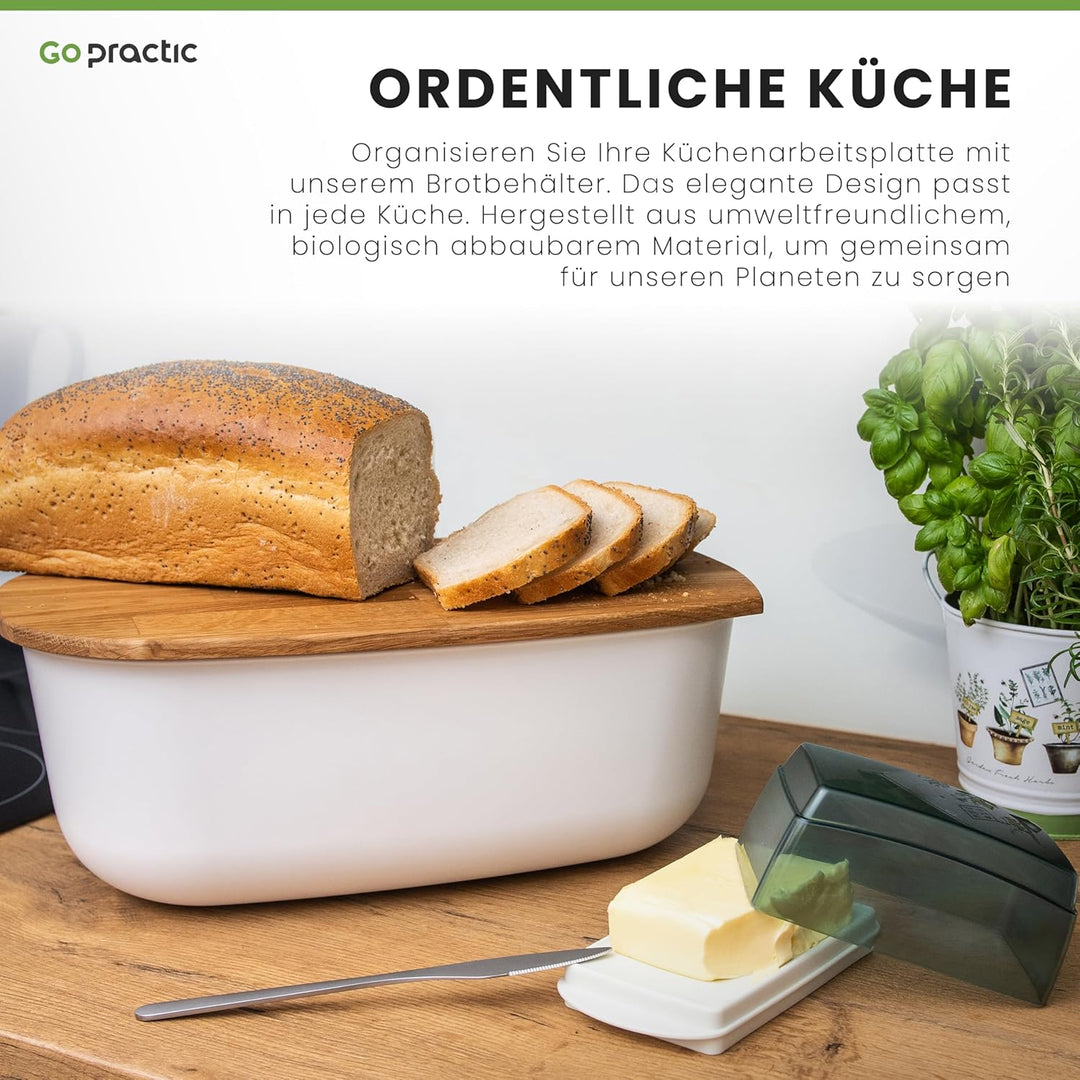 Brotkasten mit Holzdeckel, Brotaufbewahrungsbox In Naturbeige, 37,5x23,5x15,5 cm, Perfekt Für Frisch