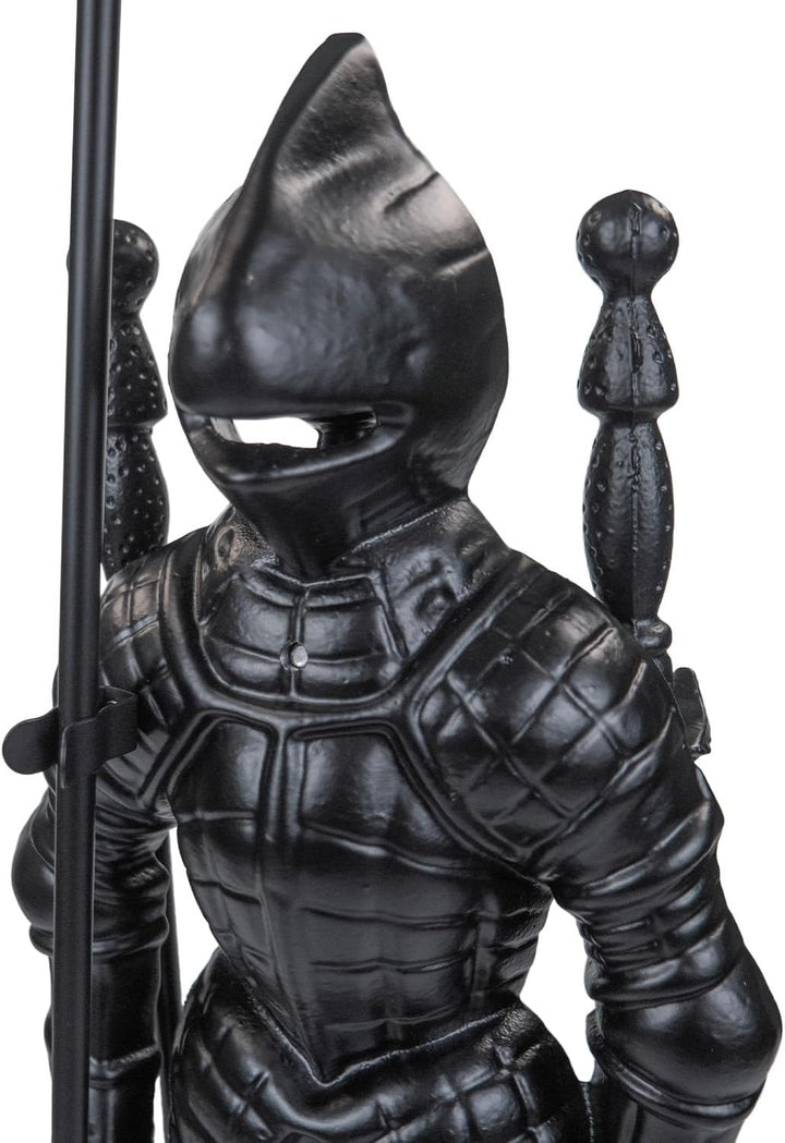 Raik Kaminbesteck Ritter Hubert Kamingarnitur aus Gusseisen schwarz Statuenform mit Kaminschaufel Ka