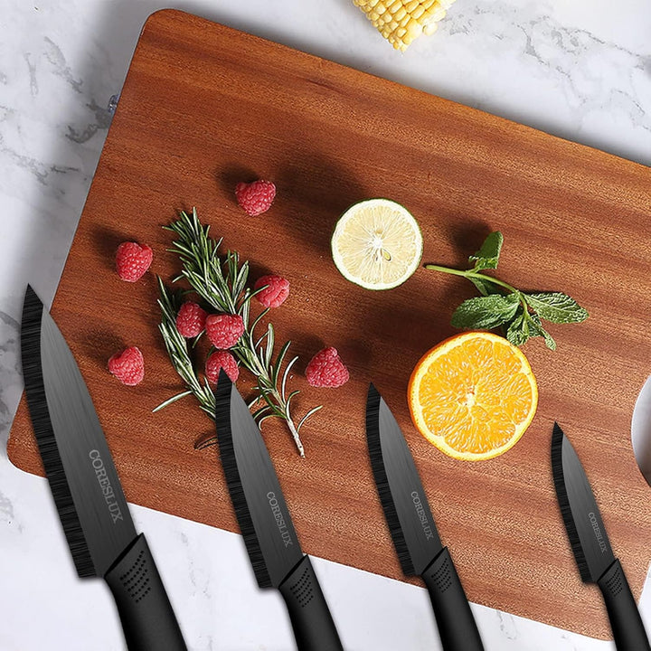 CORESLUX Keramikmesser Set, 4 Keramik Küchenmesser Set mit 1 Sparschäler, Antihaftbeschichtet, Schar