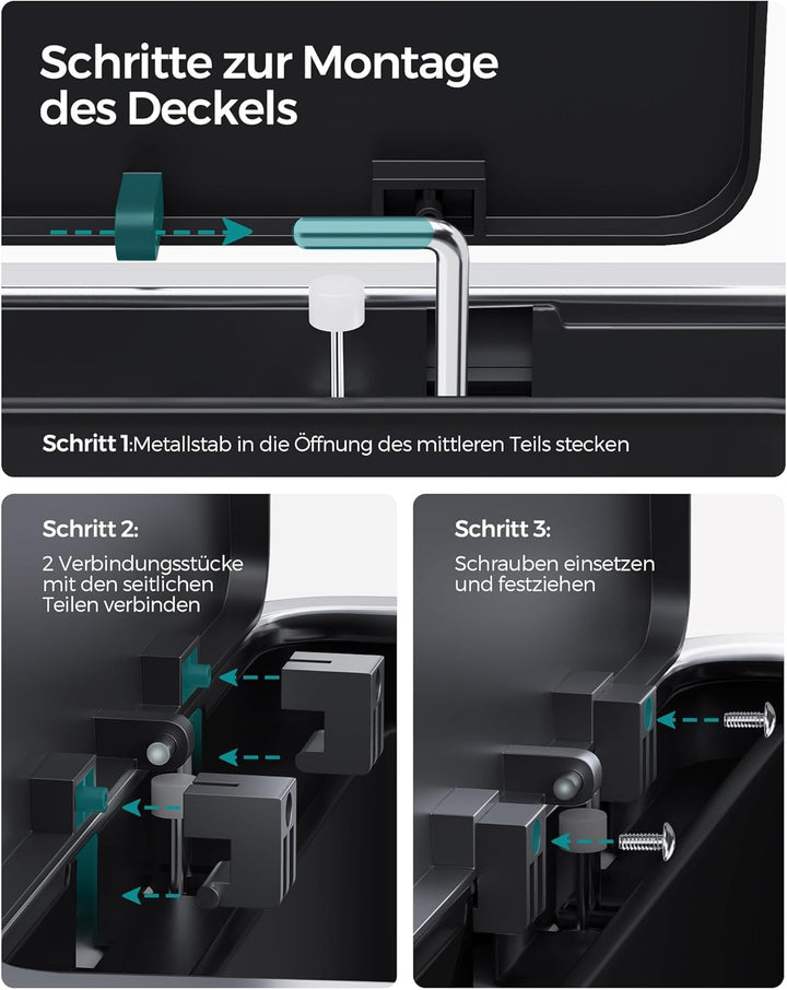 SONGMICS Ersatzdeckel für Mülleimer, passend für Mülleimer mit 2 x 30-Liter-Fächern, schwarz LTB001B