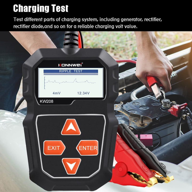KONNWEI KW208 12V Batterietester, 100-2000 CCA Lasttester KfZ-Lichtmaschinen-Tester Digitaler Auto-B