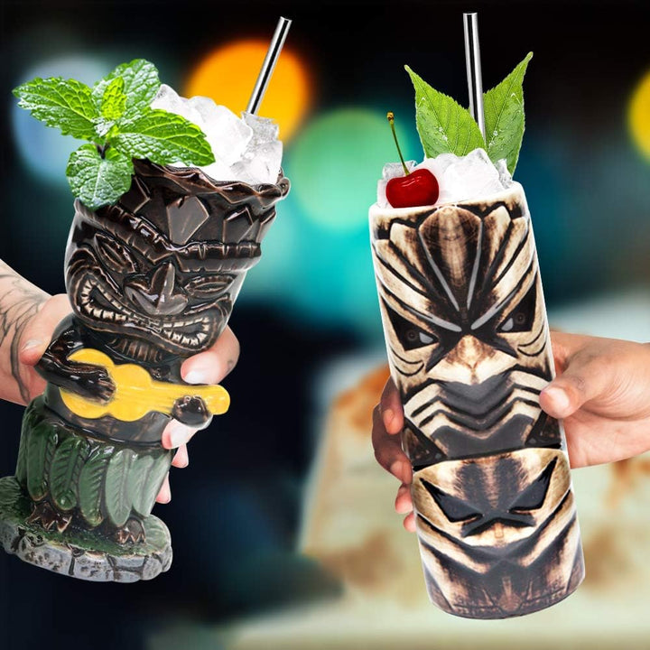 Tiki-Tassen-Set, Hawaii-Party-Becher aus Keramik, für Cocktails, hochwertiges Tassen-Set mit 4 Tasse