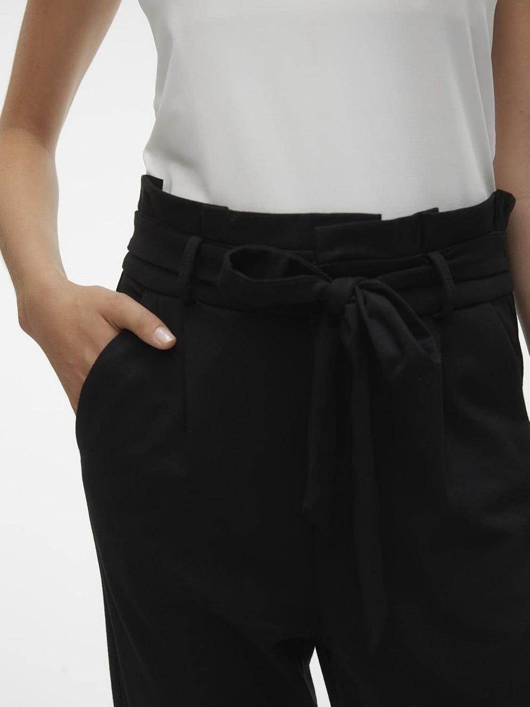 VERO MODA Damen Vmeva Hr Loose Paperbag PNT Ga Tall Noos Hose XS / 36L Schwarz, XS / 36L Schwarz