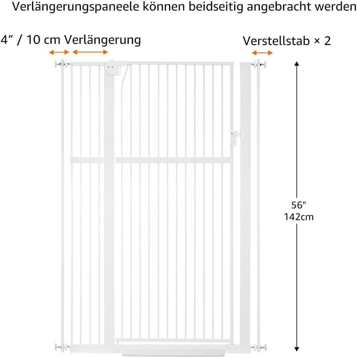 unipaws Hundegitter, 142 cm hoch, 75-95 cm breit, druckmontiertes Katzengitter für Tür, Innentreppe,