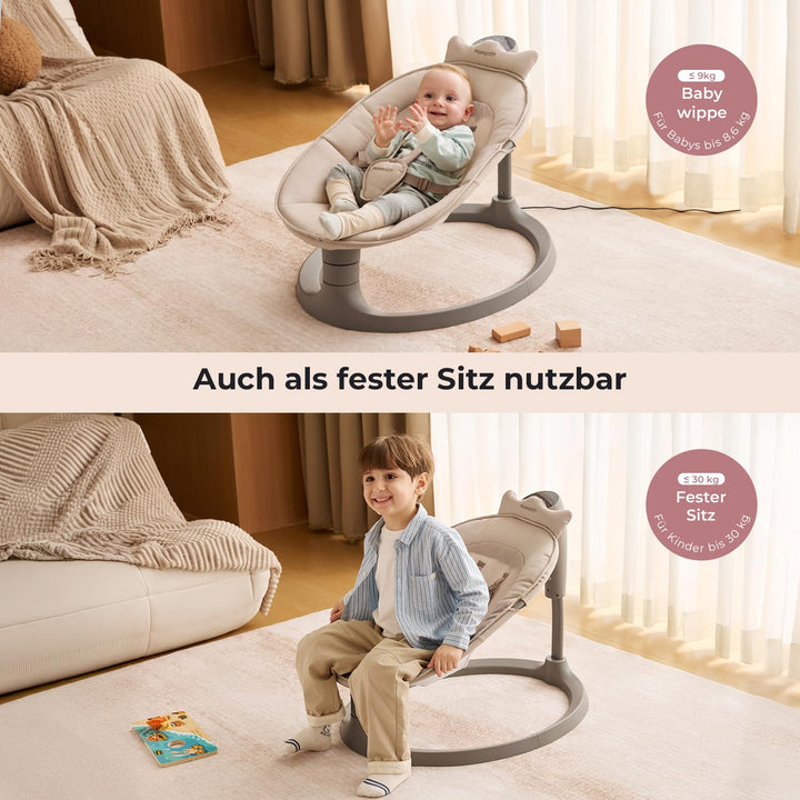 Momcozy 2-in-1 Elektrische Babywippe, 4 Bewegungen & 4 Geschwindigkeiten, Doppelarm-Struktur, 2 Lieg