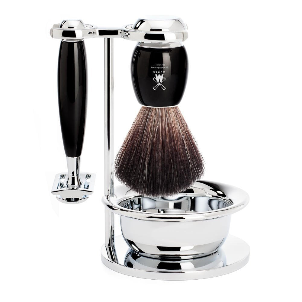 MÜHLE Rasierset mit Schale - Vivo Serie - Black Fibre - Rasierhobel - Edelharz schwarz