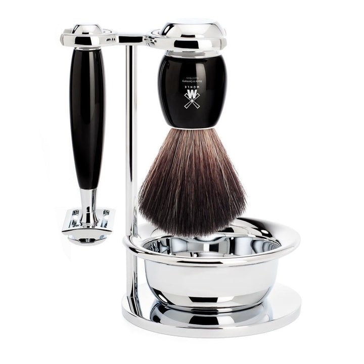 MÜHLE Rasierset mit Schale - Vivo Serie - Black Fibre - Rasierhobel - Edelharz schwarz