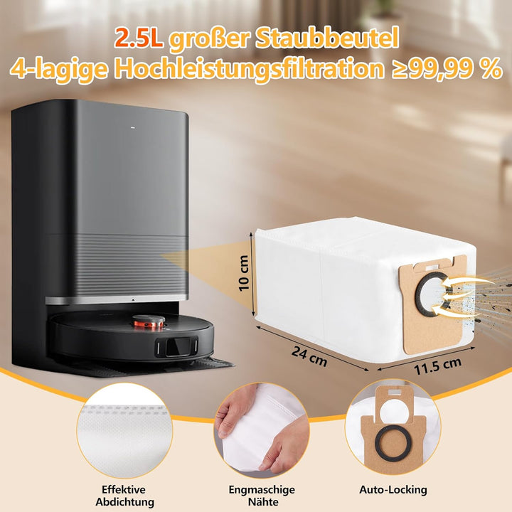 25 Stück Zubehör für Xiaomi X20 Max / X20 Pro Saugroboter, 6 Staubbeutel 6 Wischpad 2 Hauptbürste 6