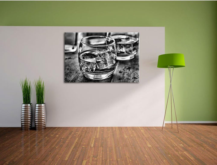 Pixxprint Goldgelber Whiskey als Leinwandbild/Grösse: 100x70 / Wandbild/Kunstdruck/fertig bespannt,