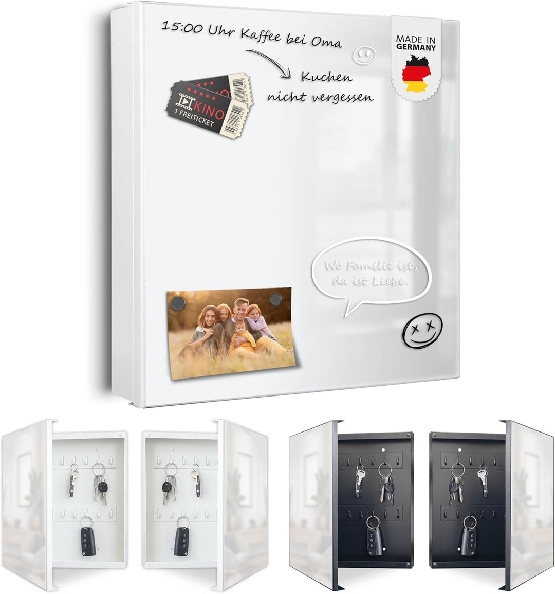 banjado Grosser Schlüsselkasten Metall - Schlüsselbox 30x30cm mit 32 Haken - Schlüsselkasten modern