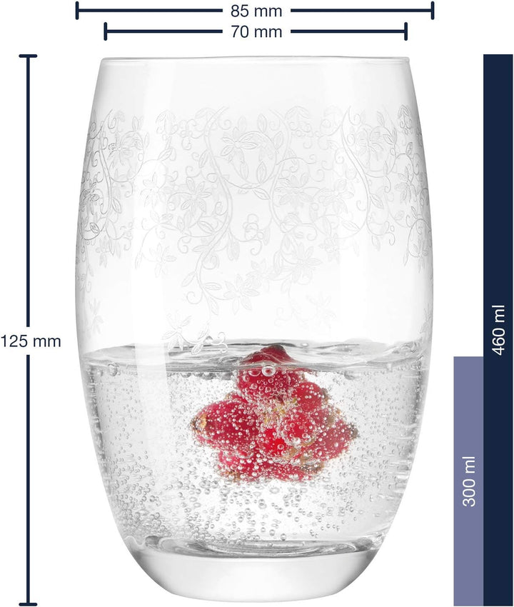 Leonardo Chateau Trink-Gläser 6er Set, Glas-Becher mit floralem Muster, spülmaschinenfeste Wasser-Gl