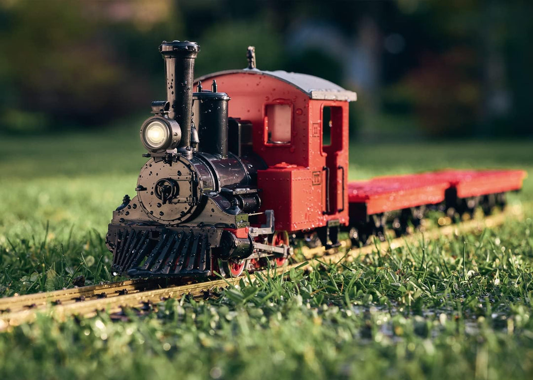 LGB – 90463 Gartenbahn Starterset Klemmbausteinzug mit Lokomotive und zwei Waggons, Outdoor-Eisenbah
