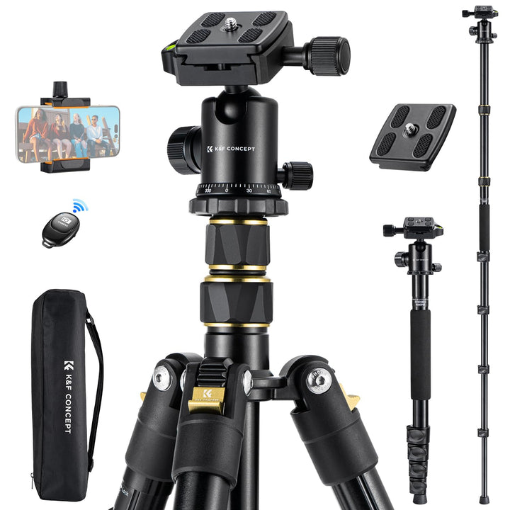 K&F Concept Kamera Stativ,184cm Handy Kamera Stativ, Leichtes Tripod mit Handyhalterung und Fernausl