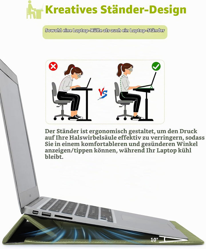 HYZUO 13 Zoll Laptop Hülle Tasche mit Ständer für MacBook Air 13 M5 A3449 M4 M3 M2 M1 2026-2018, Mac