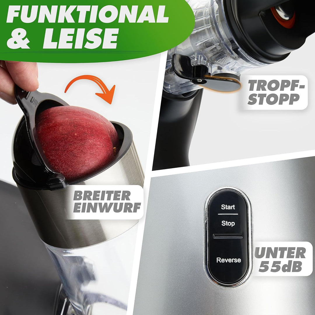 *Neuheit* GREEN-PRESS EDELSTAHL Slow Juicer mit Edelstahl Pressschnecke BPA-frei | Entsafter Selleri