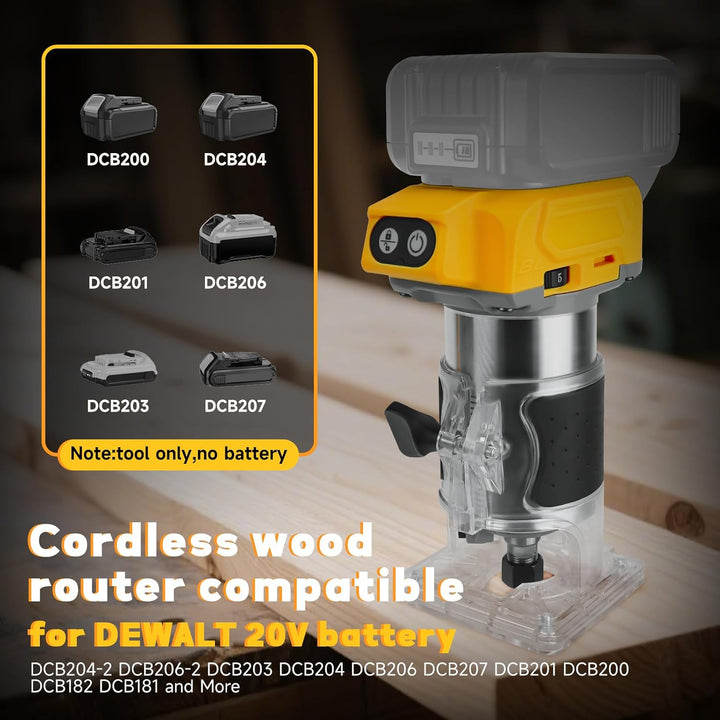Akku Oberfräse kompatibel für Dewalt 20V Batterie, 800W Bürstenloser Trimmer Router mit 5 Gängen, 30