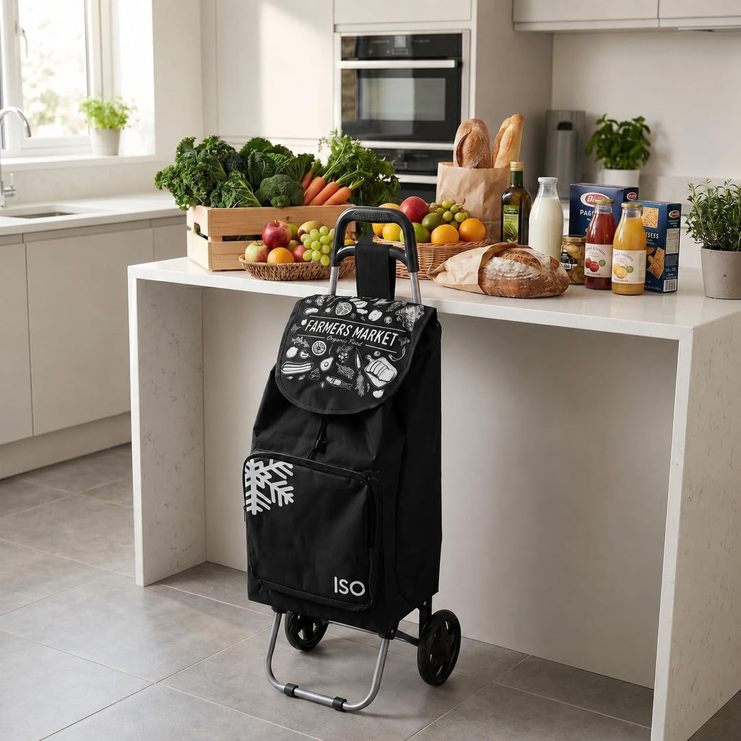 ELEPSO Einkaufstrolley mit Kühlfach 35L schwarz – Einkaufswagen leicht &amp; stabil – Shopping Trolley f