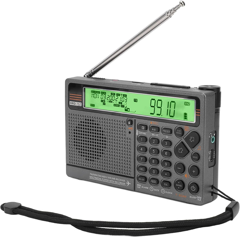 Tragbares Kurzwellenradio, HRD-757 SW FM MW AIR V.UHF WB Multiband-Radio Batteriebetrieben, 2500 MAh