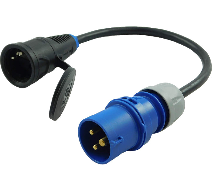 NWP Adapter CEE Stecker 230V 16A auf Schuko Kupplung - 3x2,5mm² Gummischlauchleitung - IP44 - Für Ca