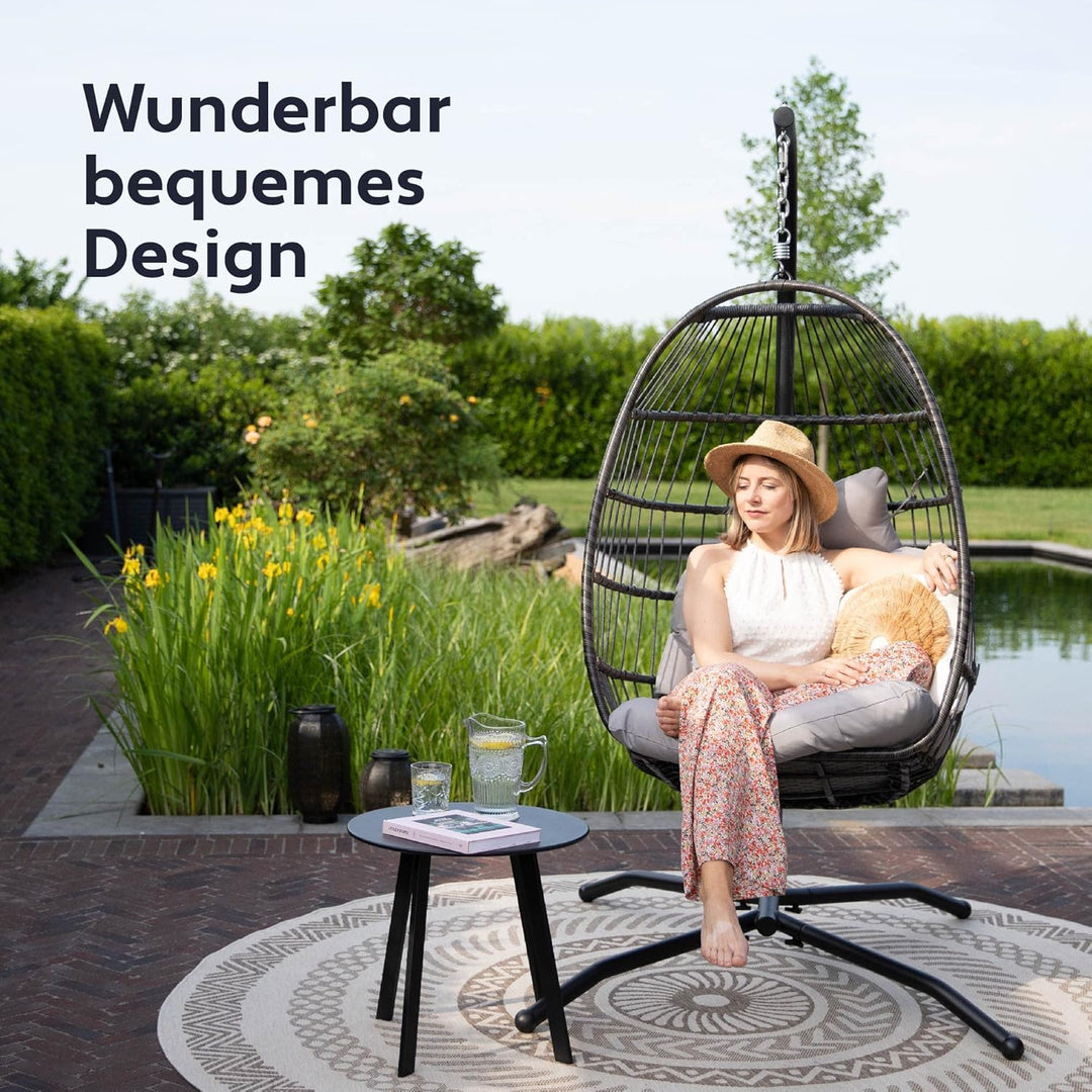 VITA5 Hängesessel mit Gestell - Bequemer Hängekorb Sessel - Rattan Hängesessel Outdoor und Indoor -