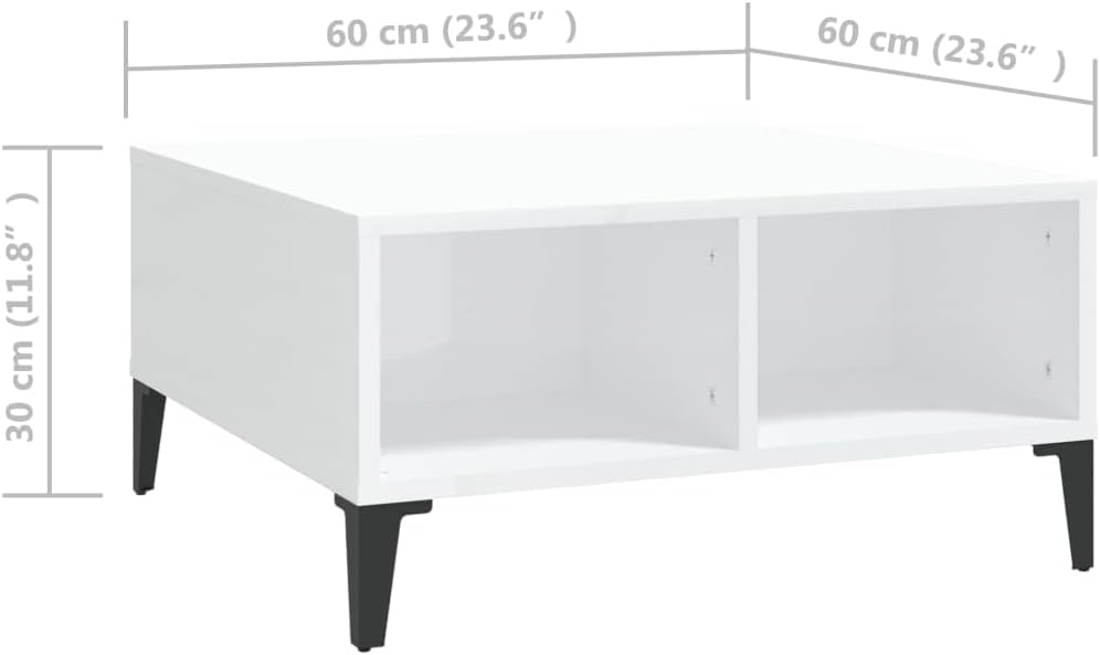 WIFESE Couchtisch mit 4 Fächer 60x60x30 cm Beistelltisch Holz Modernes Design Wohnzimmertisch Kleine