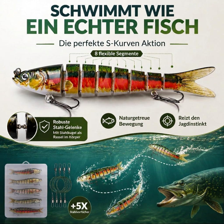 Hecht Köder Set Kunstköder 5 Stück in Box Angel-Köder zum Raubfisch-Angeln – Wobbler mehrteilig mit