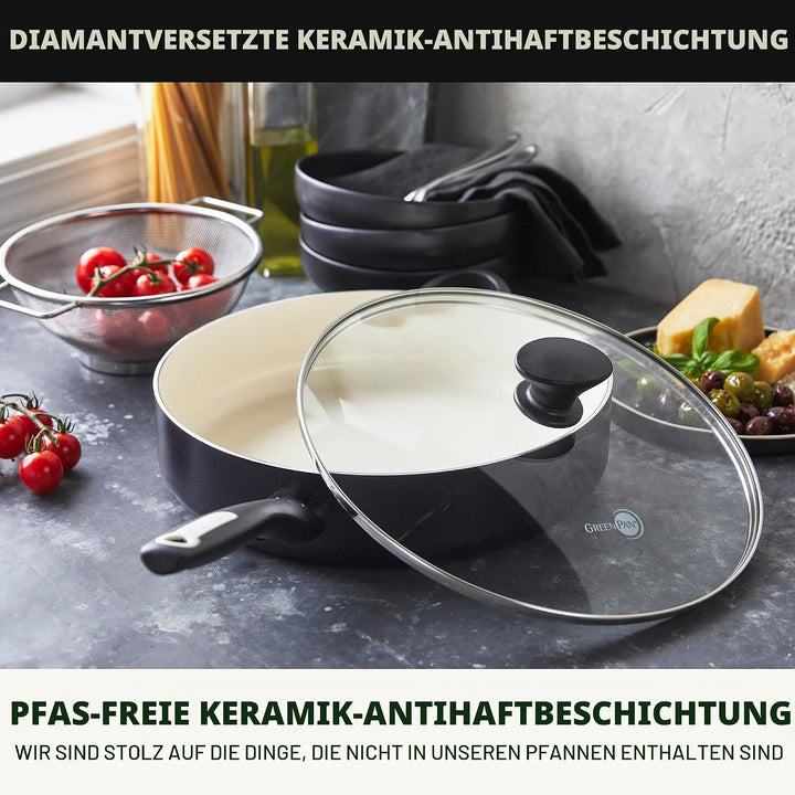 GreenPan Rio Gesunde Keramische Antihaft-Schmorpfanne 30 cm/4,8 Liter mit Deckel, PFAS-frei, Stay-Co