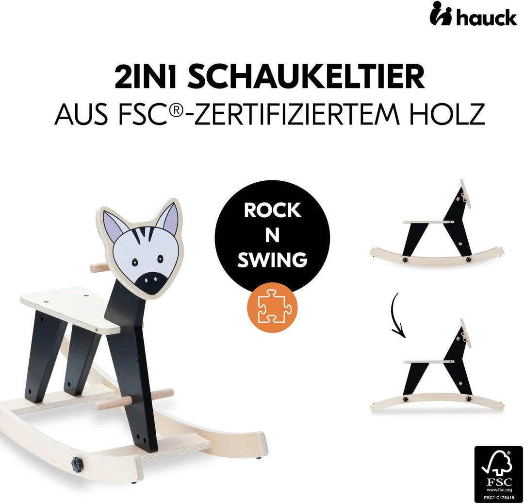 hauck Schaukeltier für Kleinkinder Rock N Swing ab 18 Monate bis 50 kg, Schaukelpferd Holz (FSC® Zer