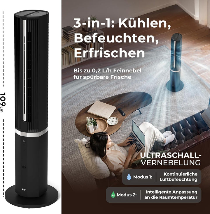 Balter 5-in-1 Mobile Klimaanlage ohne Abluftschlauch - Ventilator mit Wasserkühlung - Luftkühler & L