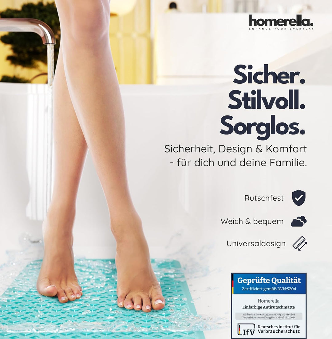 Homerella Badewannenmatte rutschfest Hautsensitiv 88x39cm, INKL. AUFHÄNGUNG | Antirutschmatte Badewa