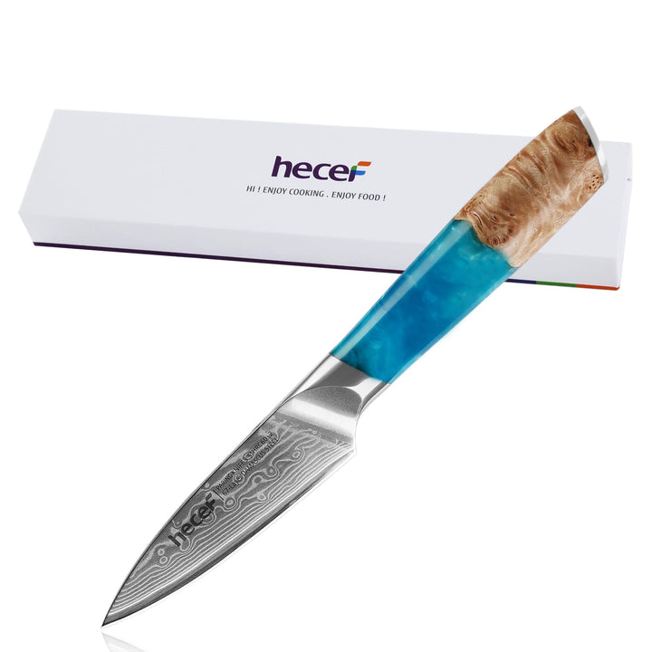 hecef Schälmesser Damast 9cm, Gemüsemesser & Obstmesser Klein mit Ergonomischem Harzgriff, 67-lagige