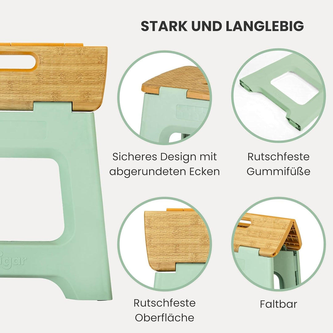 Vigar Kompakte Tritthocker Klappbar für Erwachsene, 32 cm, Klapphocker Faltbar 150 kg rutschfest, Le