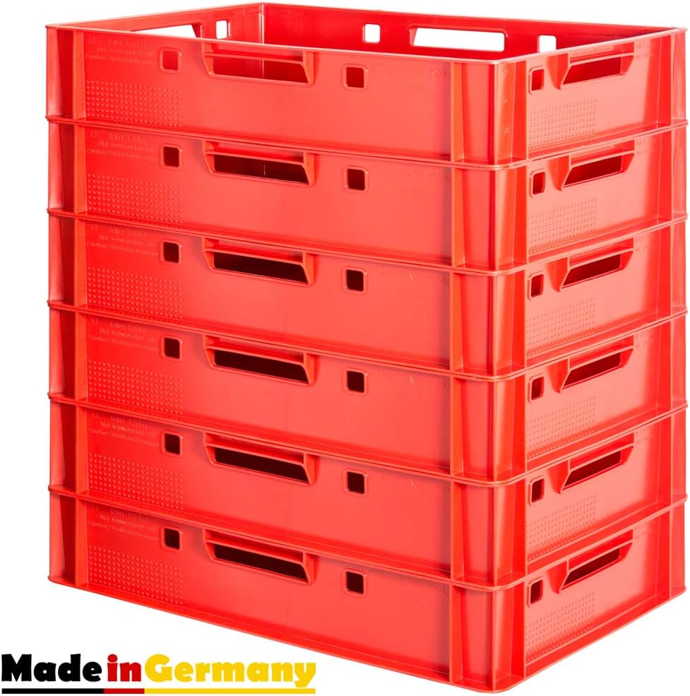 6 Stück E1 Fleischkisten Rot Kisten Eurobox Lebensmittelecht Metzgerkiste Box Aufbewahrungsbox Kunst