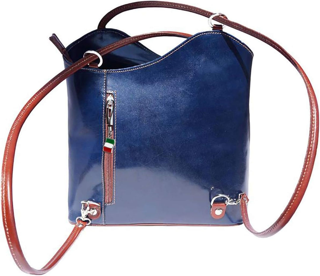 Florence 2in1 Damen Schultertasche Rucksack dunkelblau Leder 29x9x28 cm OTF106M Leder Schultertasche