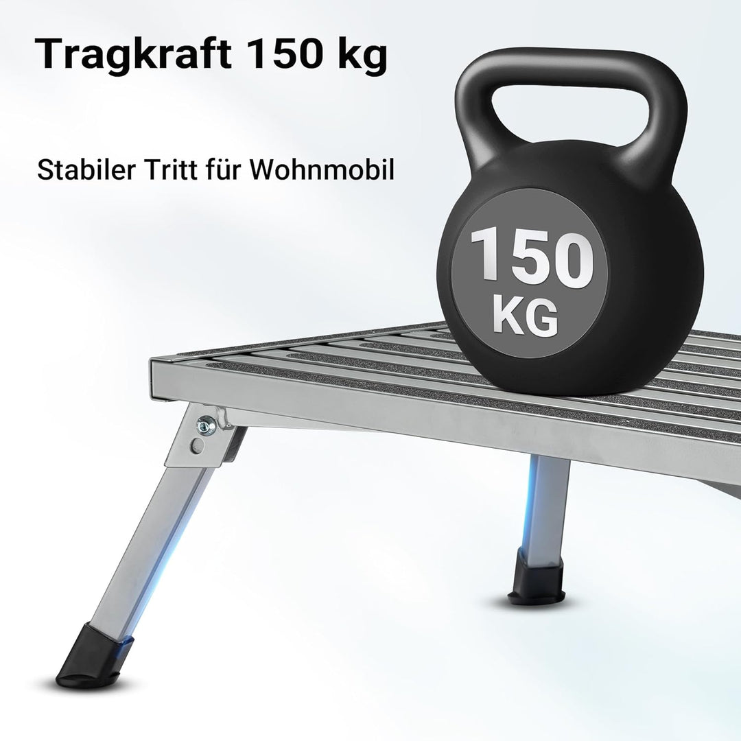 Wiltec Camping Trittstufe bis 150 kg Tritthocker klappbar aus Stahl Trittleiter mit 1 Stufe 740 x 47