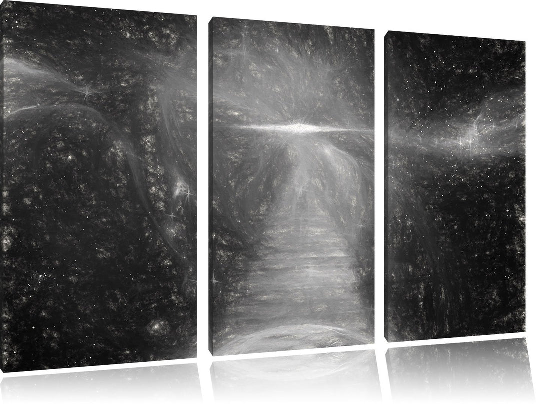 Pixxprint Kosmische Treppe in die Galaxies Kunst Kohle Effekt 3-Teiler Leinwandbild 120x80 Bild auf
