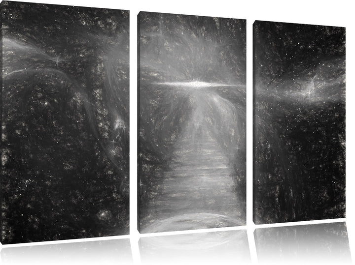 Pixxprint Kosmische Treppe in die Galaxies Kunst Kohle Effekt 3-Teiler Leinwandbild 120x80 Bild auf